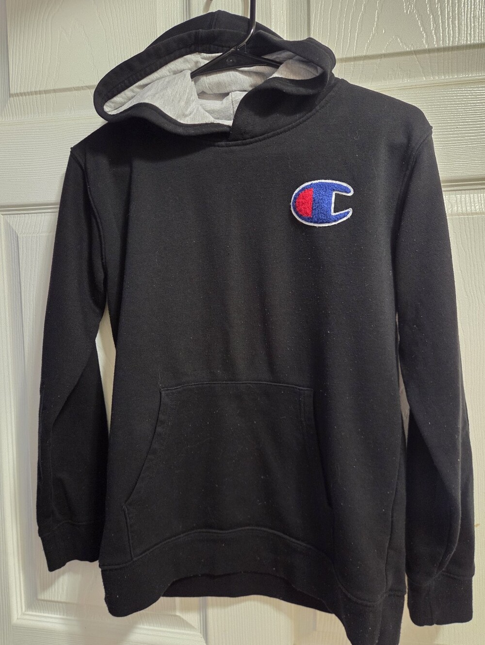 Champion Black Pullover Hoodie with Blue and Red Logo